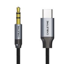 Кабель Cabletime Audio 3.5mm M 3pin - USB Type C 1 м Black Metal Type, 3 pin (CF16H)