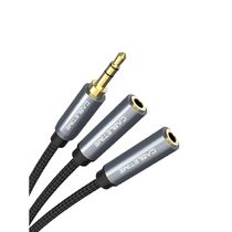 Кабель Cabletime Audio 3.5mm M 3pin - 2x3.5mm F 0.2 м Black Metal Type, 3 pin, з підтримкою мікрофона, стерео (CF14B)